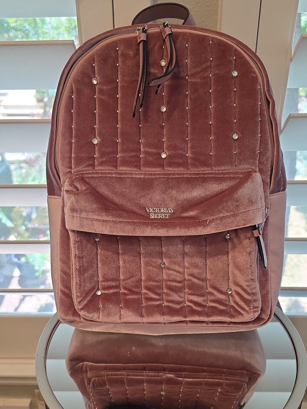Victoria's Secret Mauve Velvet Backpack with Stud Accents